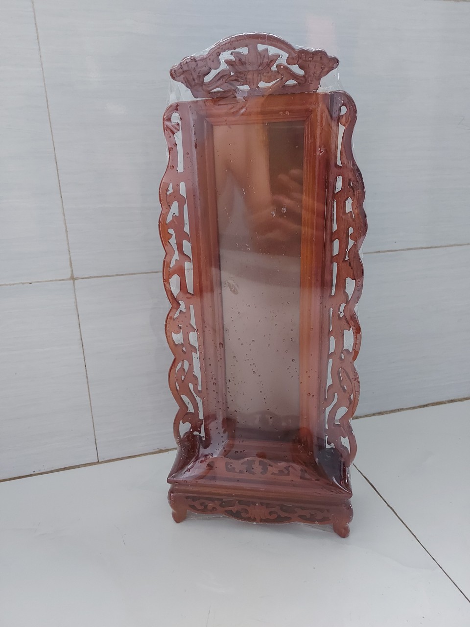 Bài vị thờ gia tiên gỗ chạm khắc ép kính viền hoa cao cấp cao 40cm - 48cm