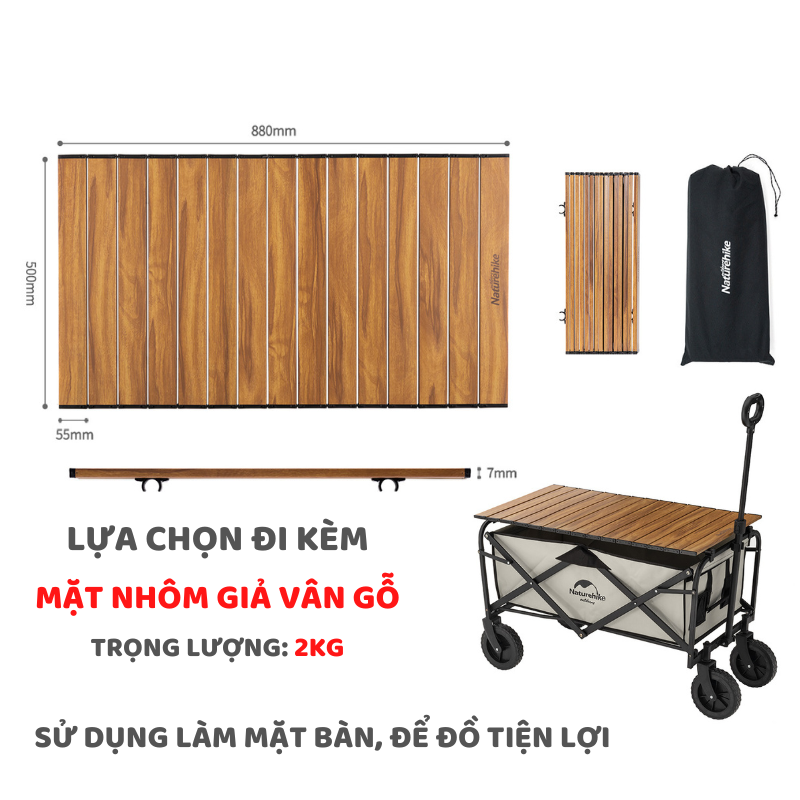 XE KÉO ĐỒ DÃ NGOẠI 90L NH19PJ001, MẶT NHÔM LÀM BÀN CHO XE KÉO NH20PJ008