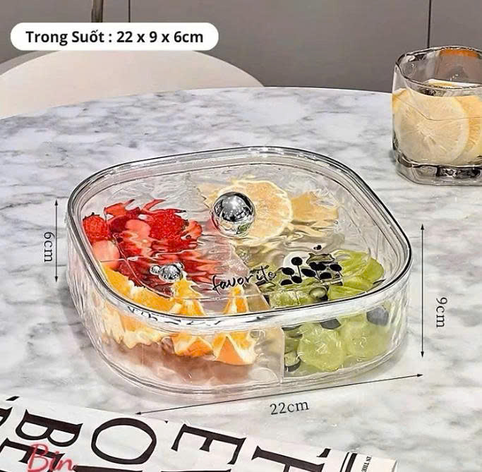 [KoSuyTu] Khay Đựng Mứt Tết 4 Ngăn Cao Cấp – Nhựa ABS An Toàn – 22×9×6cm – Nắp Gấu Sang Trọng (Đen / Trắng / Trong Suốt)