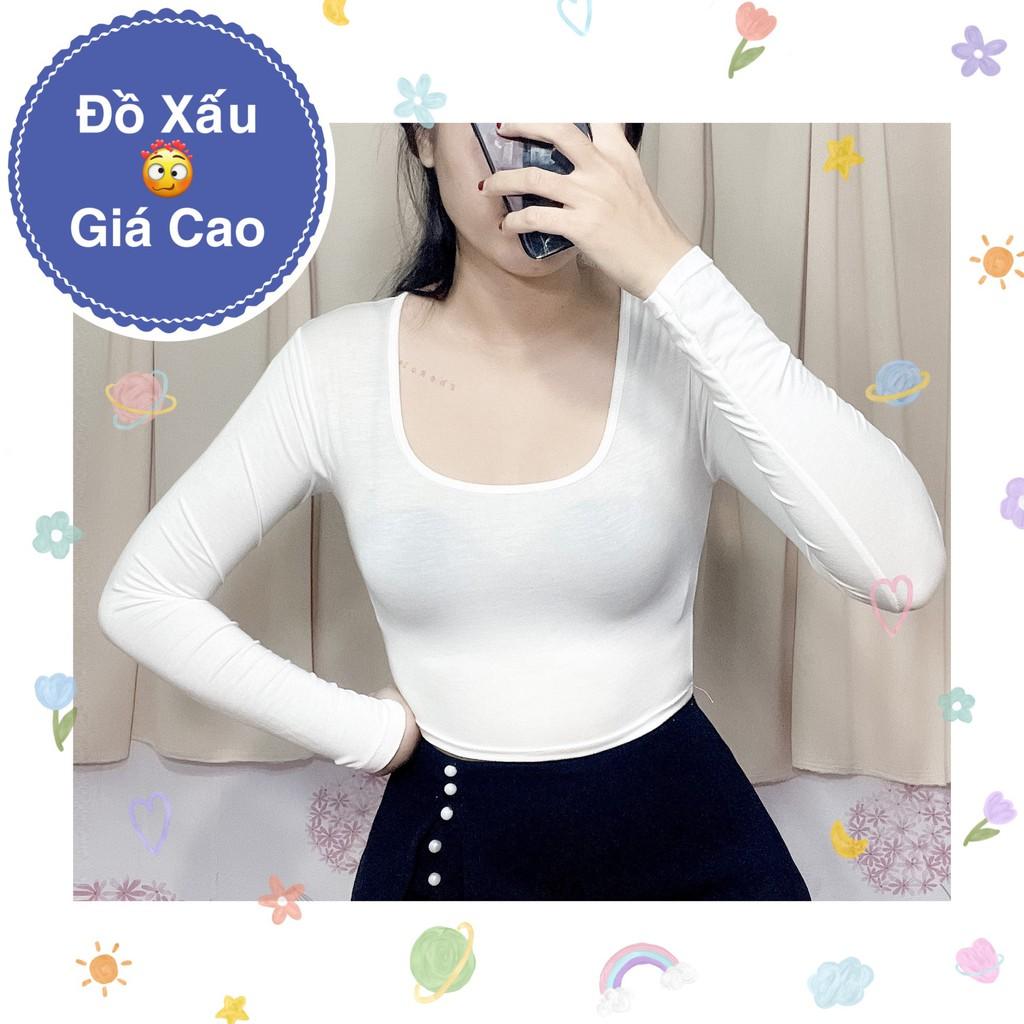 Áo thun nữ tay dài cổ vuông ôm body. Áo thun Croptop chất thun lụa