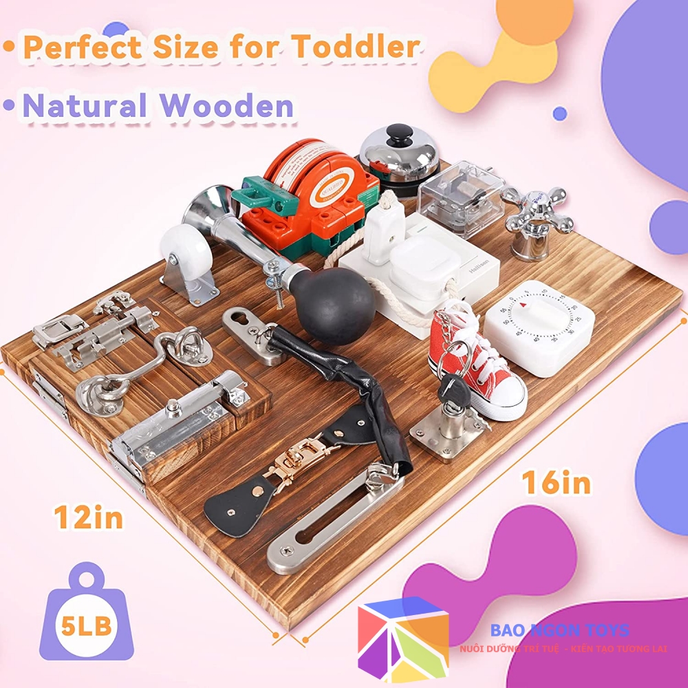 Bảng bận rộn montessori giúp bé học hình dạng, màu sắc và phát triển vận động tinh, busy board cho bé - BAO NGON TOYS - DG146B