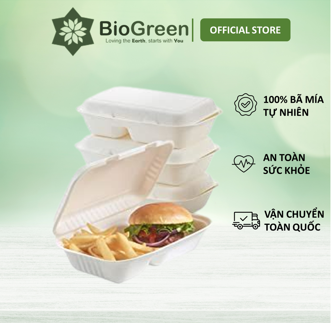 50 hộp bã mía 2 ngăn 950ml hộp bento