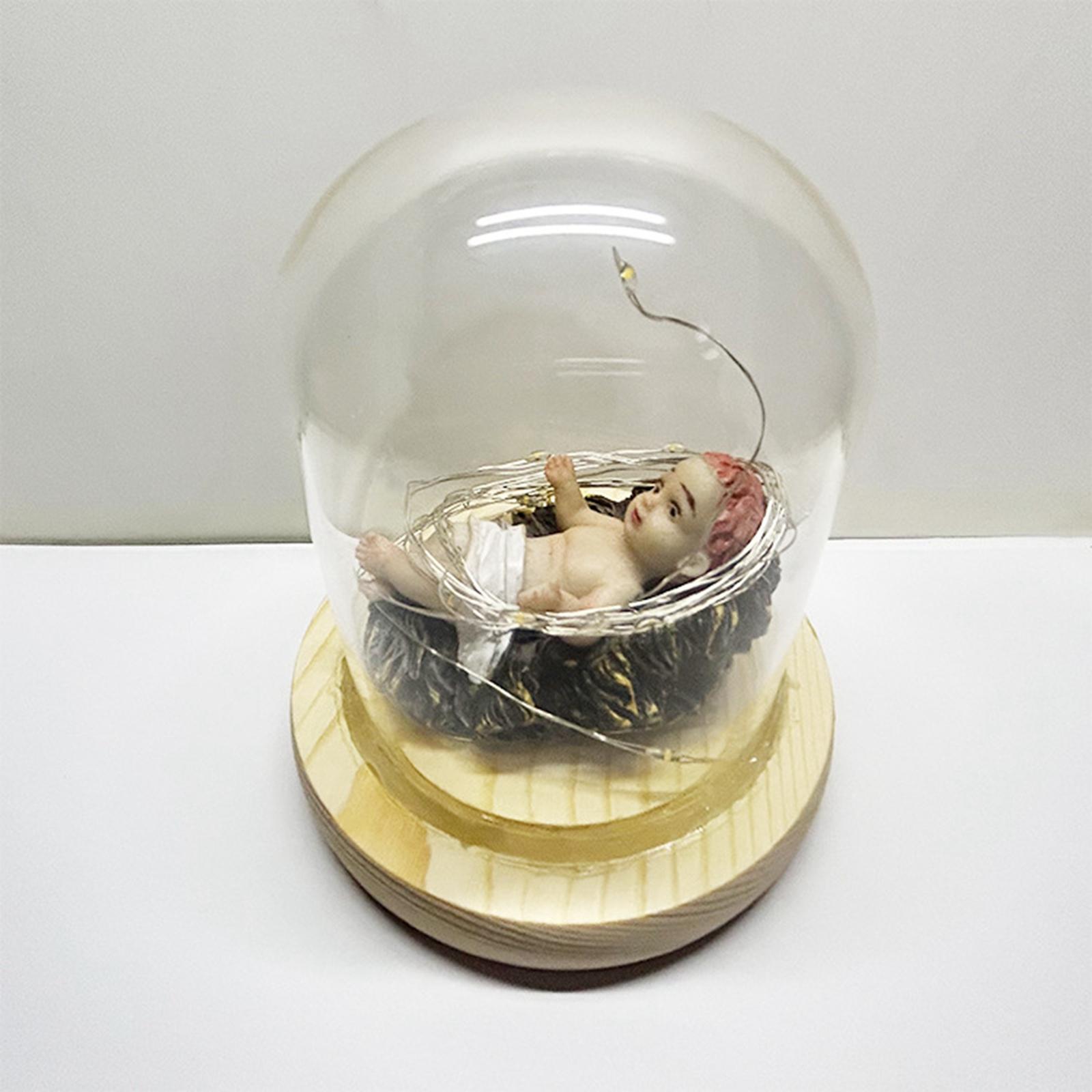 Infant Jesus Figurine with Glass Cover and Lights Jesus Doll for Decoration