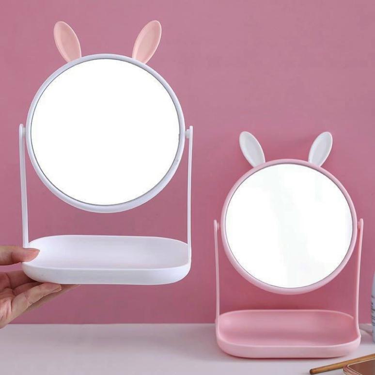 Gương công chúa tai mèo - tai thỏ cute để bàn xoay 360 độ - đế vuông để bàn trang điểm - Kanta store