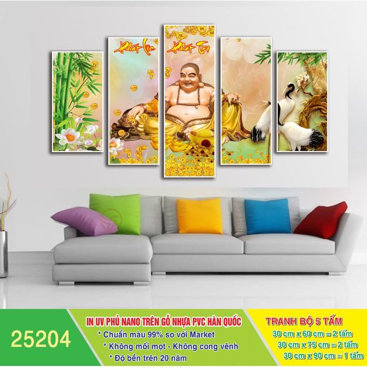 Tranh treo tường phòng khách Kim tiền - Thần tài 5 tấm/gỗ MDF chống ẩm mốc, mối mọt