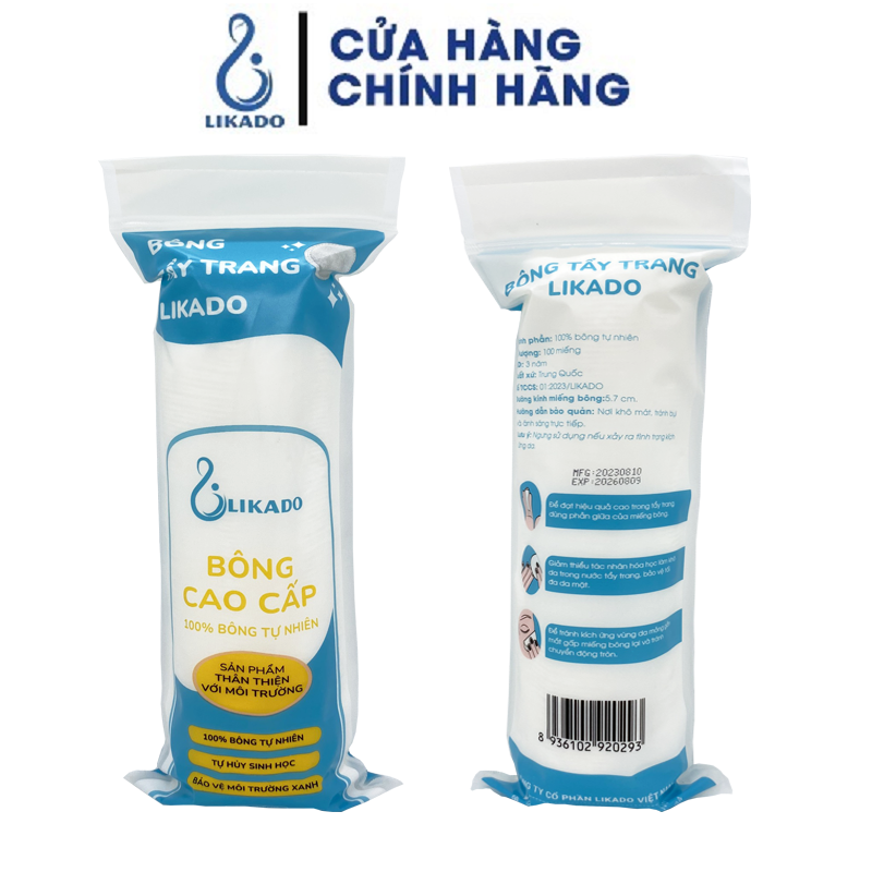 Bông tẩy trang Likado miếng tròn 100 miếng
