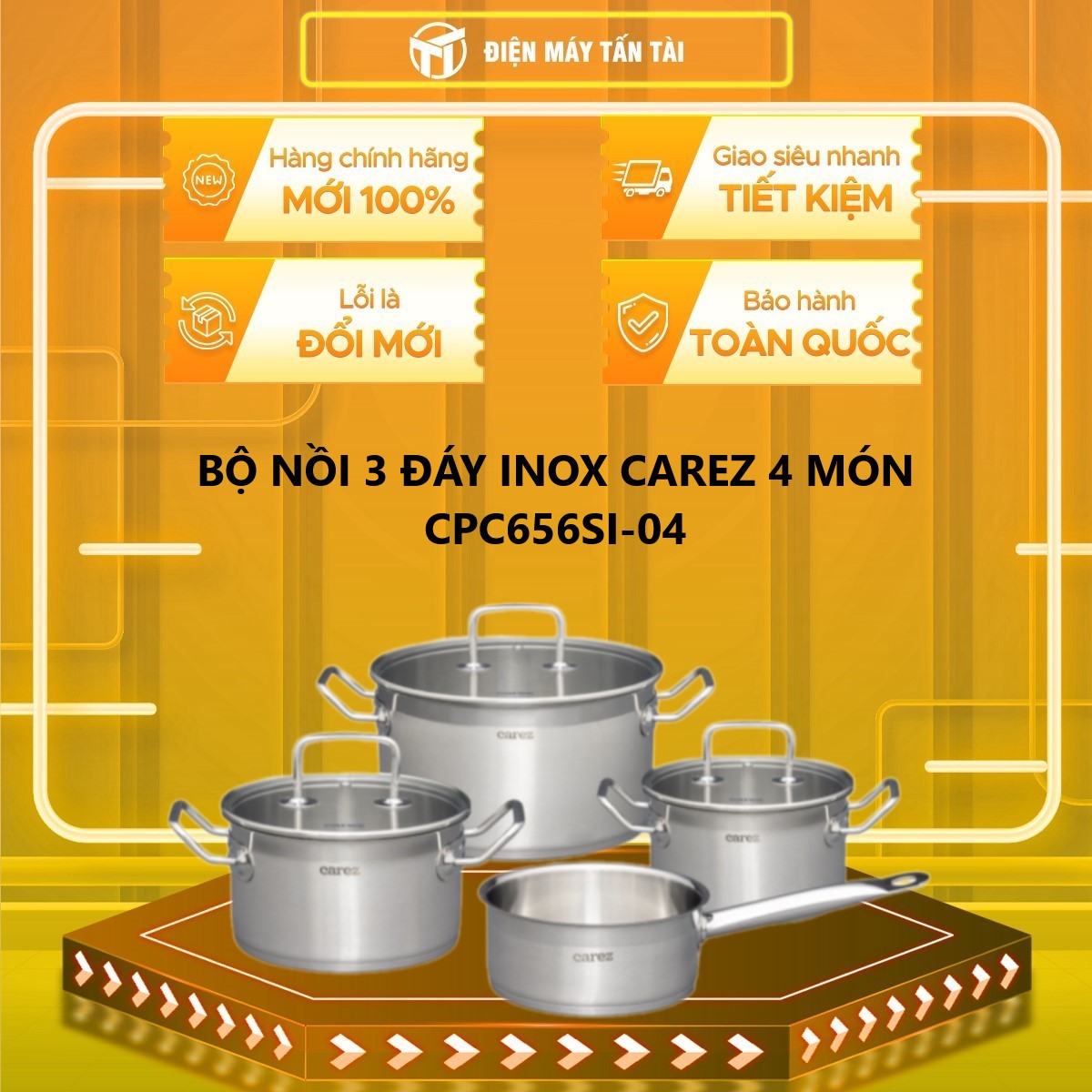BỘ NỒI 3 ĐÁY INOX CAREZ 4 MÓN CPC656SI-04 - Hàng chính hãng