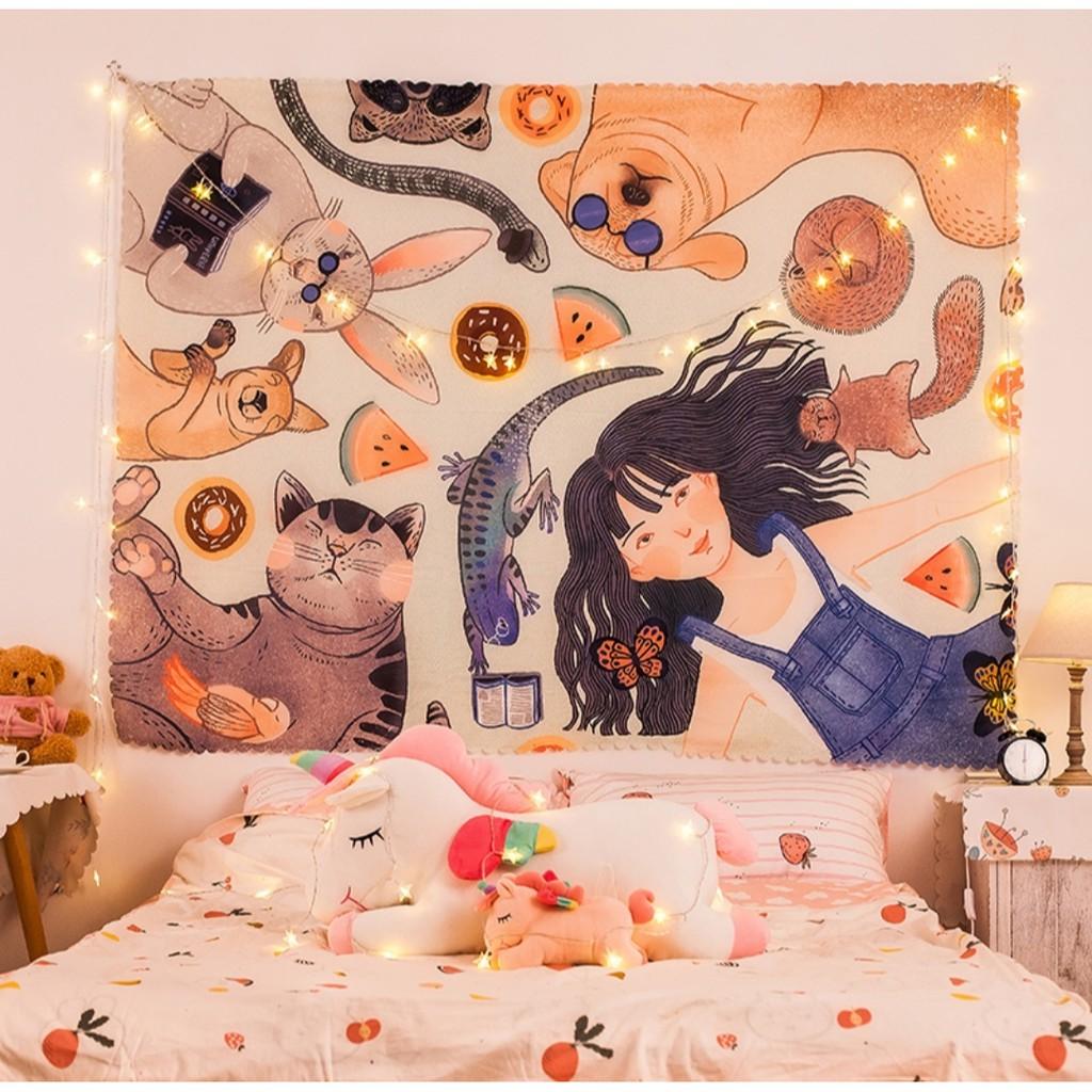 Thảm treo tường trang trí/ Vải treo tường decor hình cô gái đáng yêu/Tapestry hanging cloth/ Wall Tapestry