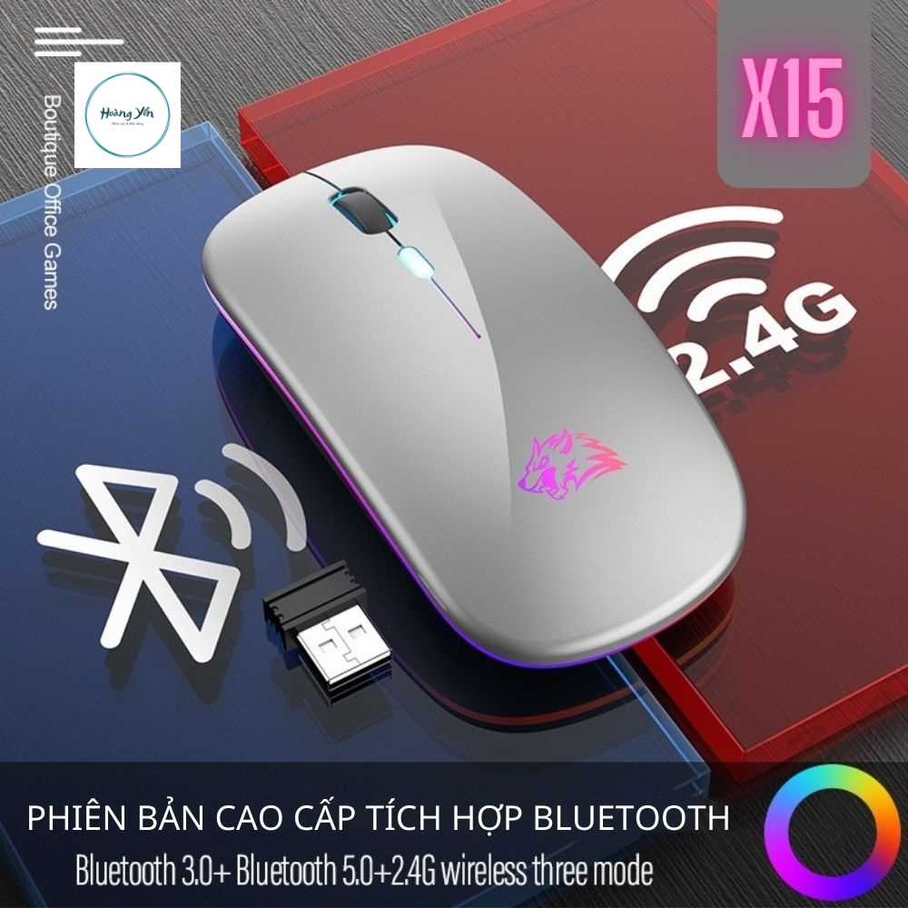 Chuột Bluetooth Không Dây Máy Tính X15 Có Led Đổi Màu Pin Sạc Dùng Văn Phòng, Chơi Game Cực Chất