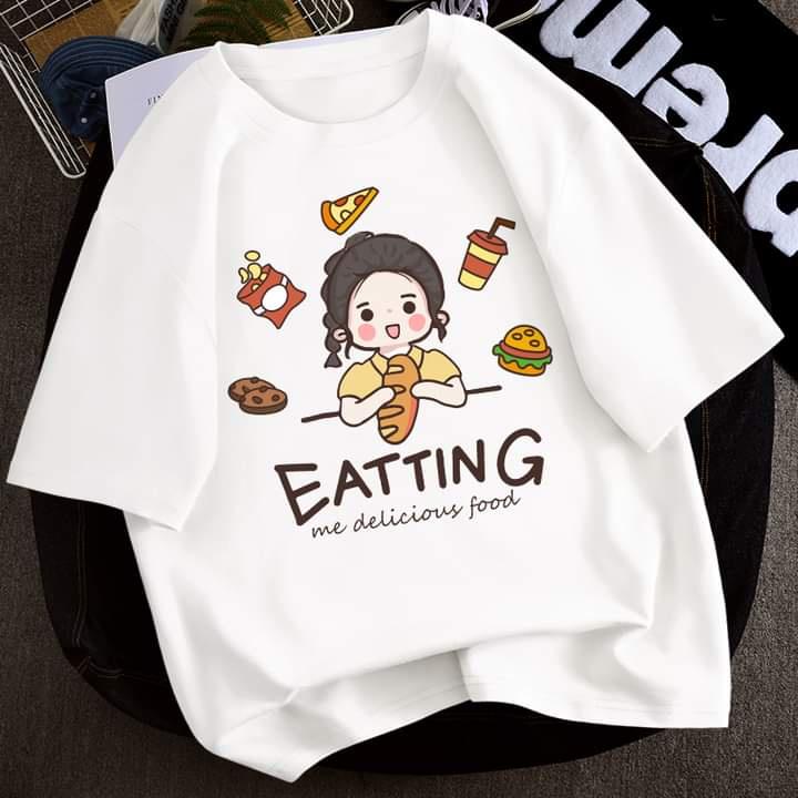 ÁO thun tay lỡ from rộng hình cô bé ôm bánh mỳ cổ tròn frieesize từ 40-70kg
