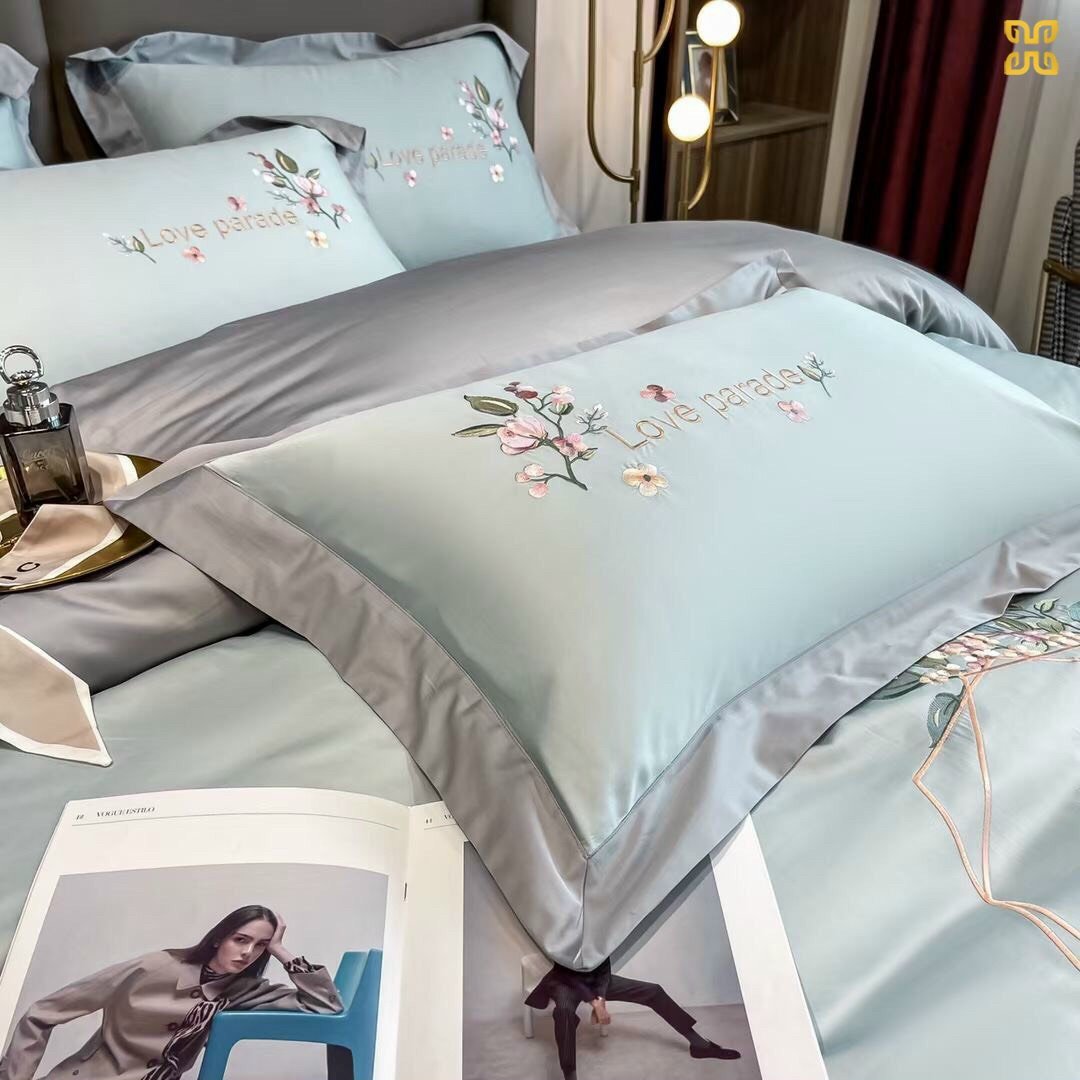 Set lụa 4 món cao cấp LYG Home Bedding Furniture mềm mịn tặng 02 ruột gối bông Micro
