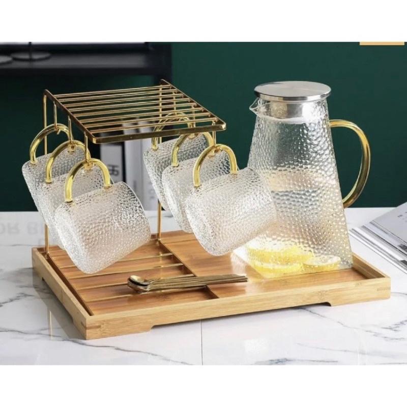 BỘ BÌNH NƯỚC 6 CỐC KÈM GIÁ TREO VÀ KHAY GỖ CAO CẤP