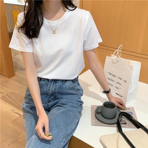 Áo Thun Phông Nữ TRAZ Basic Màu Trắng, Đen, Be, Co Giãn 4 Chiều Free Size, Oversize Form(Phom) Rộng, Suông