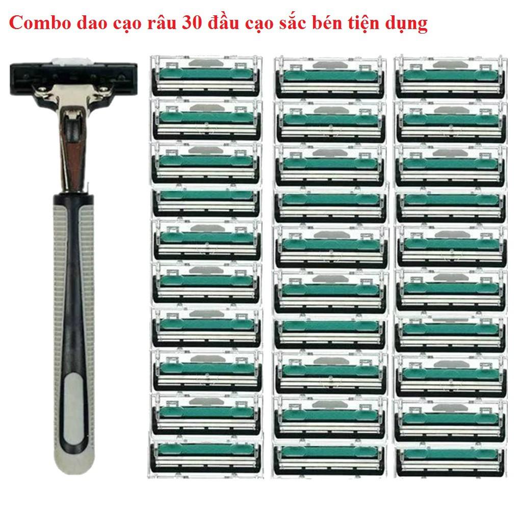 Combo dao cạo râu 30 đầu lưỡi kép sắc bén và 1 thân dao