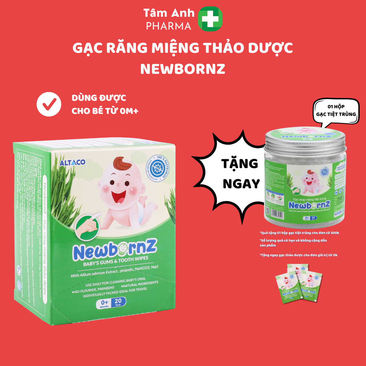 Hình ảnh Gạc răng miệng thảo dược NewbornZ ( Hộp 20 gói) rơ lưỡi cho trẻ sơ sinh và trẻ nhỏ