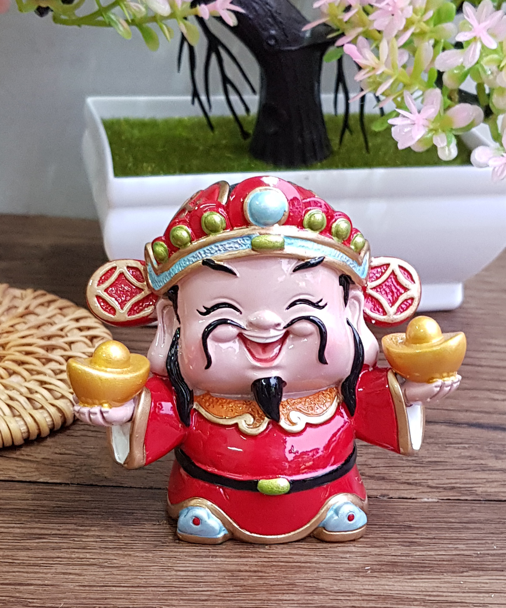 Tượng chibi Thần Tài may mắn 7cm - mẫu hai tay cầm 2 thỏi vàng