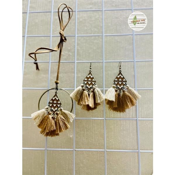 Combo dây chuyền + bông tai tua rua Tiệm nhà Sakj