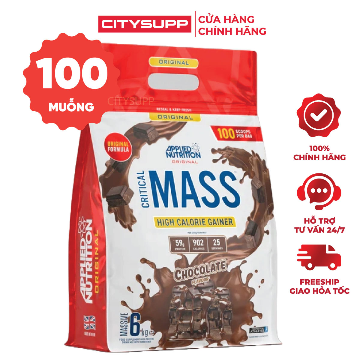 Sữa Tăng Cơ Critical Mass Gainer (6KG) Thực Phẩm Bổ Sung Hỗ Trợ Tăng Cơ và Tăng Cân | Applied Nutrition | Nhập Khẩu Anh