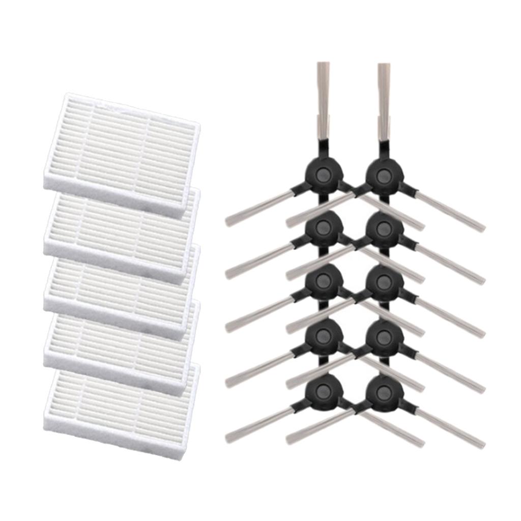 10pcs Side Brushes +5pcs Filter Replacements For Proscenic Vacuum Cleaner