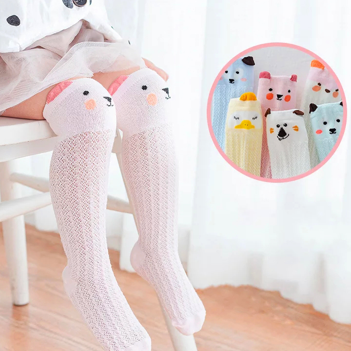 Tất vớ lưới cổ cao chống muỗi cho bé 0-3 tuổi chất cotton chống trơn trượt hình thú ngộ nghĩnh phối màu sắc đáng yêu – T018