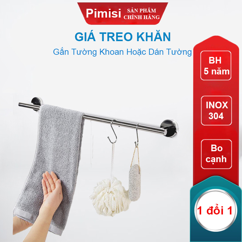Giá treo khăn tắm dán tường Pimisi inox 304 dùng để treo quần áo - vắt khăn trong nhà vệ sinh - phụ kiện - đồ dùng gia đình dán bằng keo không khoan | hàng chính hãng