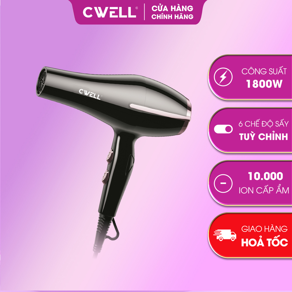 Máy sấy tóc mini CWell, máy sấy tóc công suất lớn 1800W tạo kiểu tóc chuyên nghiệp 2 chiều nóng lạnh C03HD