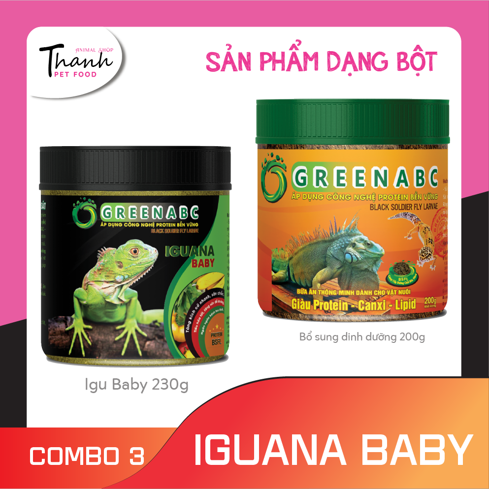 Thức ăn bò sát Iguana Baby - GREENABC dùng cho Rồng Nam Mỹ từ mới nở cho đến 9x – Tăng kích thước, lên màu đẹp, phòng chống MBD, teo đuôi – Hộp 230g