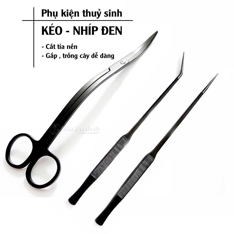 Bộ Kéo Nhíp Thuỷ Sinh 3 Món - Kéo Cong Lượn Sóng Phụ Kiện Chăm Sóc Bể Cá Cảnh, Thuỷ Sinh