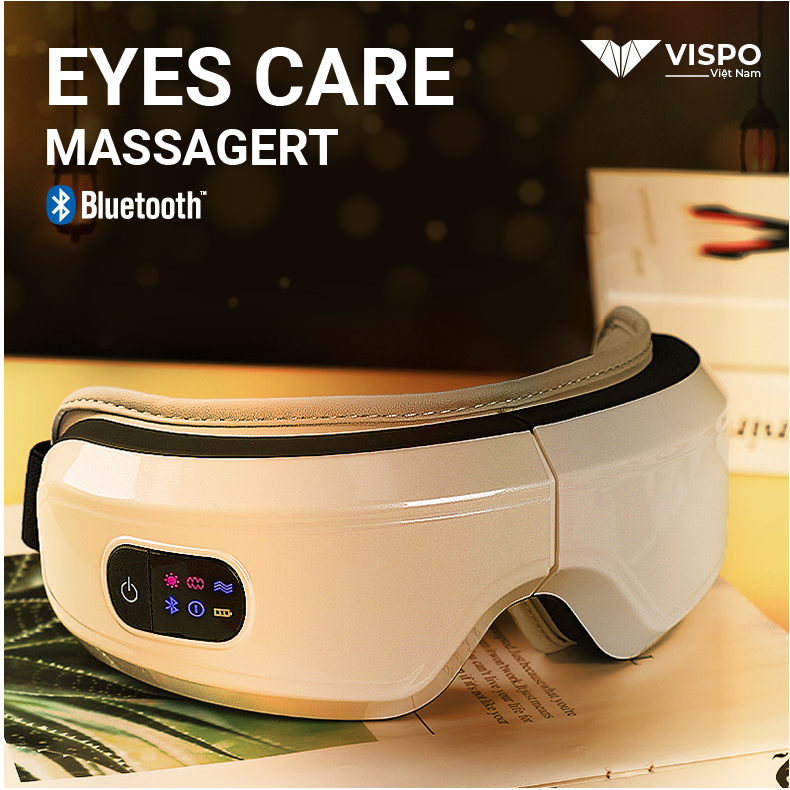 Máy Massage Mắt VISPO VP-M21W - EYES CARE MASSAGE Không Dây Kết Nối Bluetooth - Mát Xa Túi Khí Kết Hợp Nhiệt Ấm - Giảm Nhức Mỏi Mắt, Giảm Quầng Thâm, Cải Thiện Giấc Ngủ