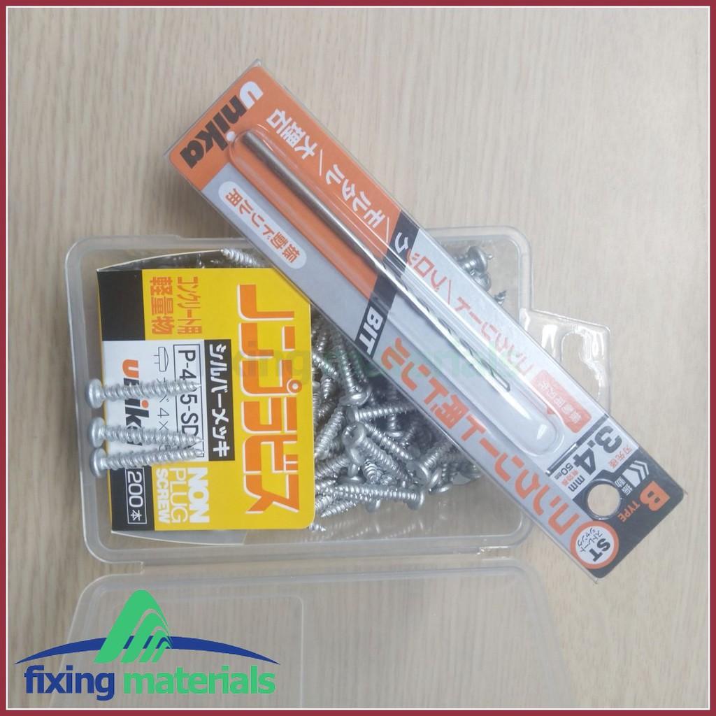 Combo hộp vít bê tông Unika không cần tắc kê nhựa + 1 Mũi khoan Unika 3.5ly