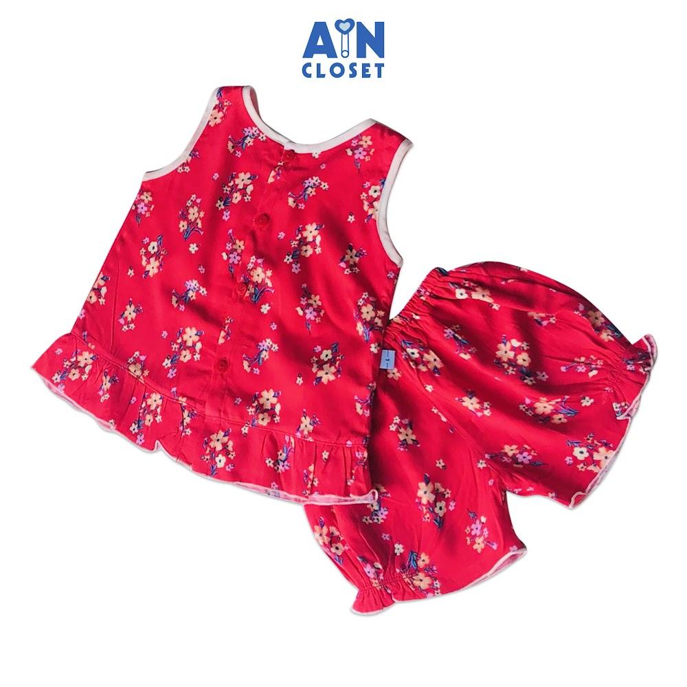 Bộ quần áo ngắn bé gái họa tiết Hoa đỏ lanh lụa - AICDBGMJDZQT - AIN Closet