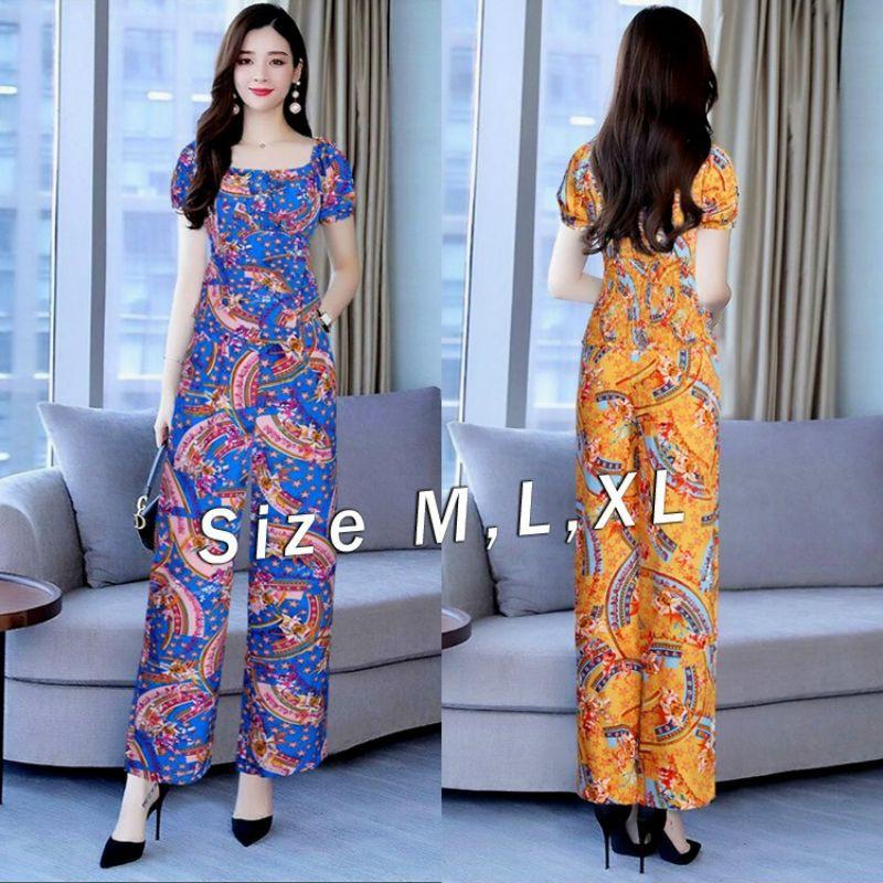 Set nguyên bộ áo rời quần dài ống suông họa tiết xinh xắn