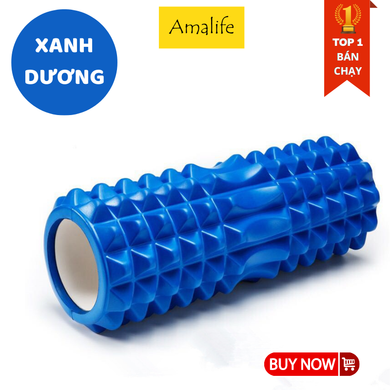 Con lăn Yoga Massage 33cm Chính Hãng Amalife Foarm Roller, ống trụ lăn xốp thể thao giãn cơ có gai roam rollet cao cấp, ống lăn giãn cơ