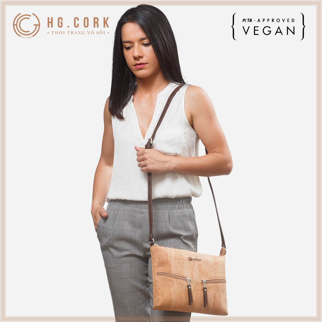 Túi Đeo Chéo Nữ Cao Cấp Phối Khóa - SMALL CROSSBODY PURSE - HGcork Corkor CK159 - Vật liệu da cork thực vật thuần chay - Sản phẩm Handmade, Sản xuất tại Bồ Đào Nha