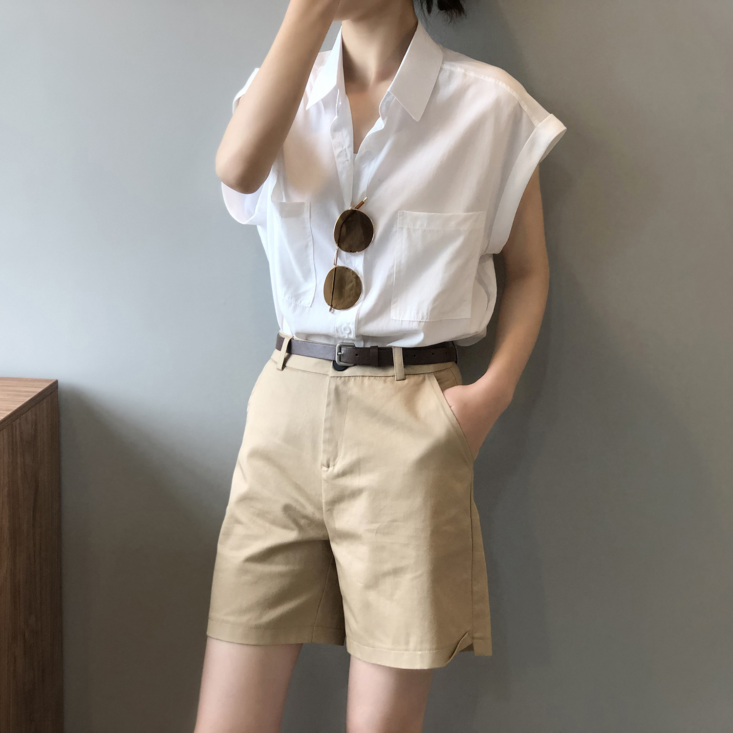 Áo sơ mi thô Linen nữ form rộng cổ bẻ 2 túi ngực trẻ trung LAHstore, thời trang hè thu 2022