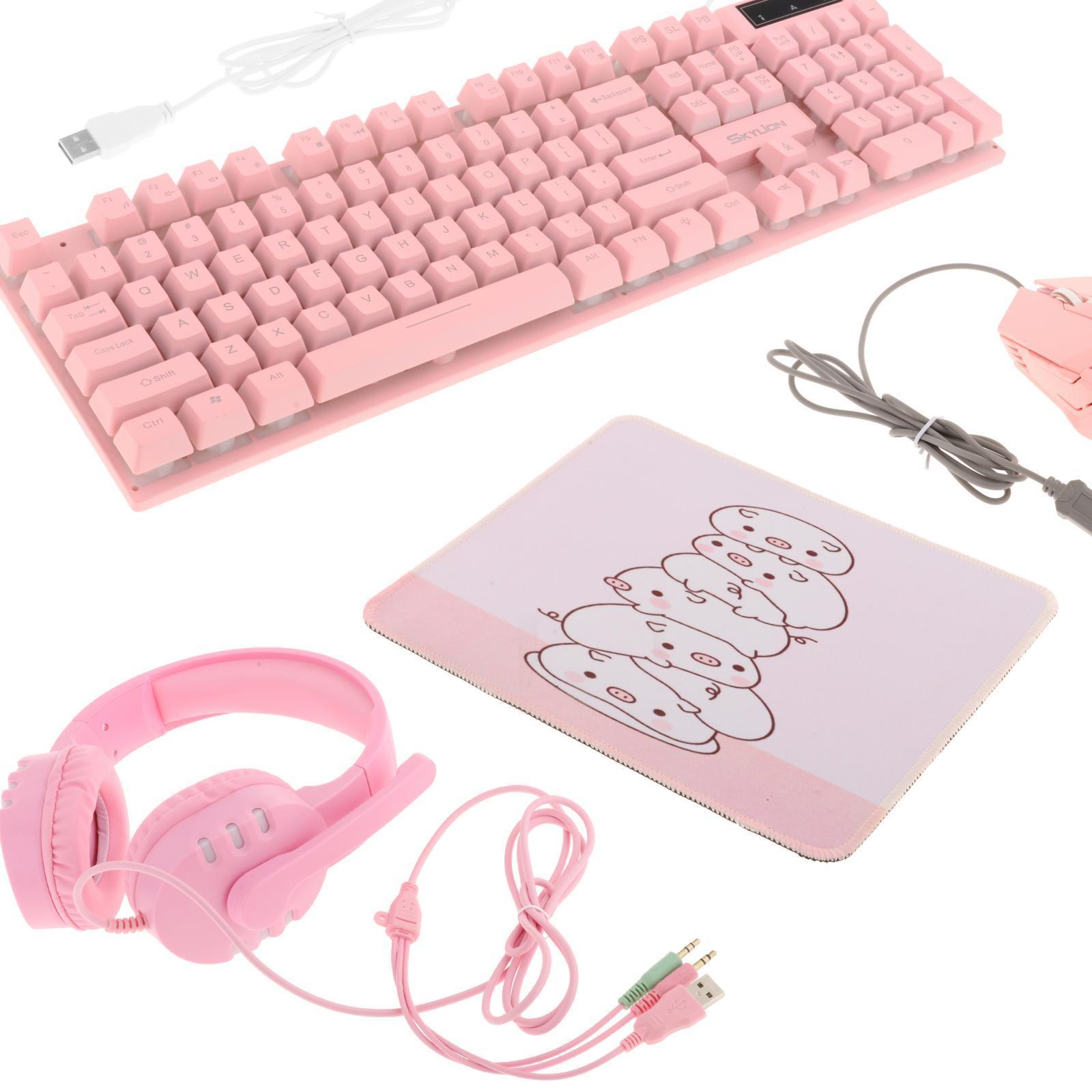 Gaming Keyboard Combo Programmable Mouse 4 in 1 for Computer Gamer Pink