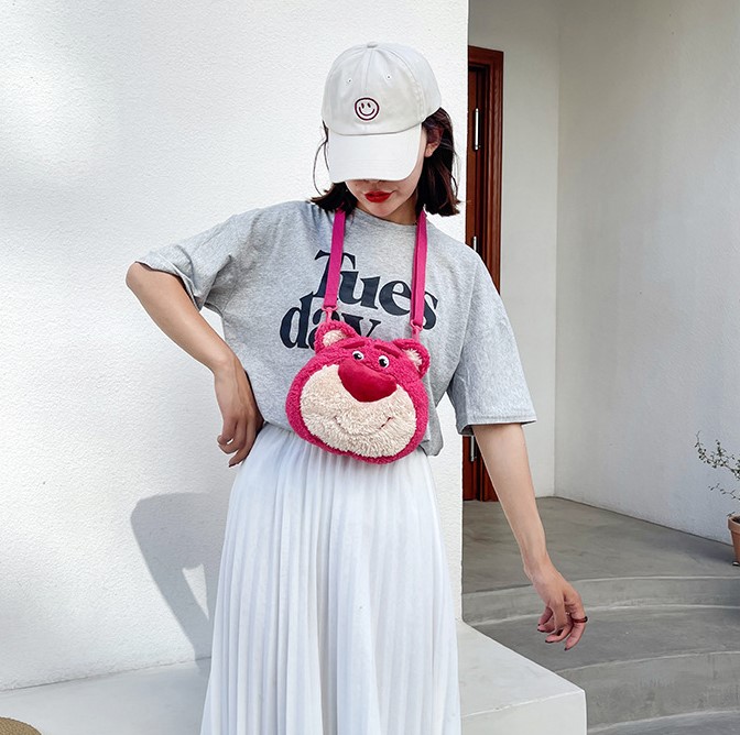 Túi Gấu Bông Dễ Thương Đeo Chéo, Túi Gấu Dâu Siêu Cute