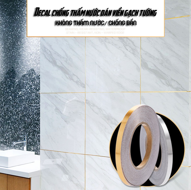 Cuộn Decal Dán Viền Gạch Tường Chống Thấm Nước 0,5cmx50m Cao Cấp