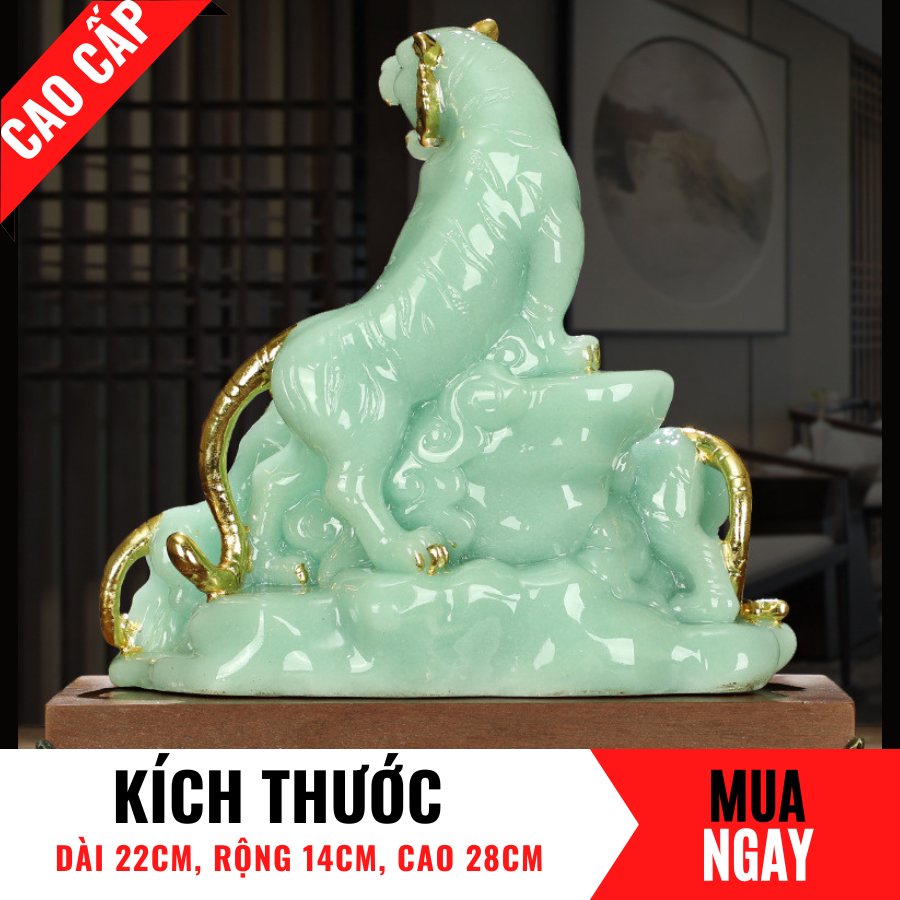 Tượng Tam Hổ Trang Trí Phong Thủy Bằng Đá Băng Ngọc Cao 28cm