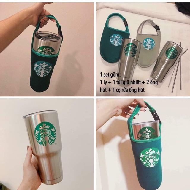 Ly Giữ Nhiệt Yati Thái Lan 900ml Kèm Túi Xách, 2 Ống Hút Và Cọ Rửa