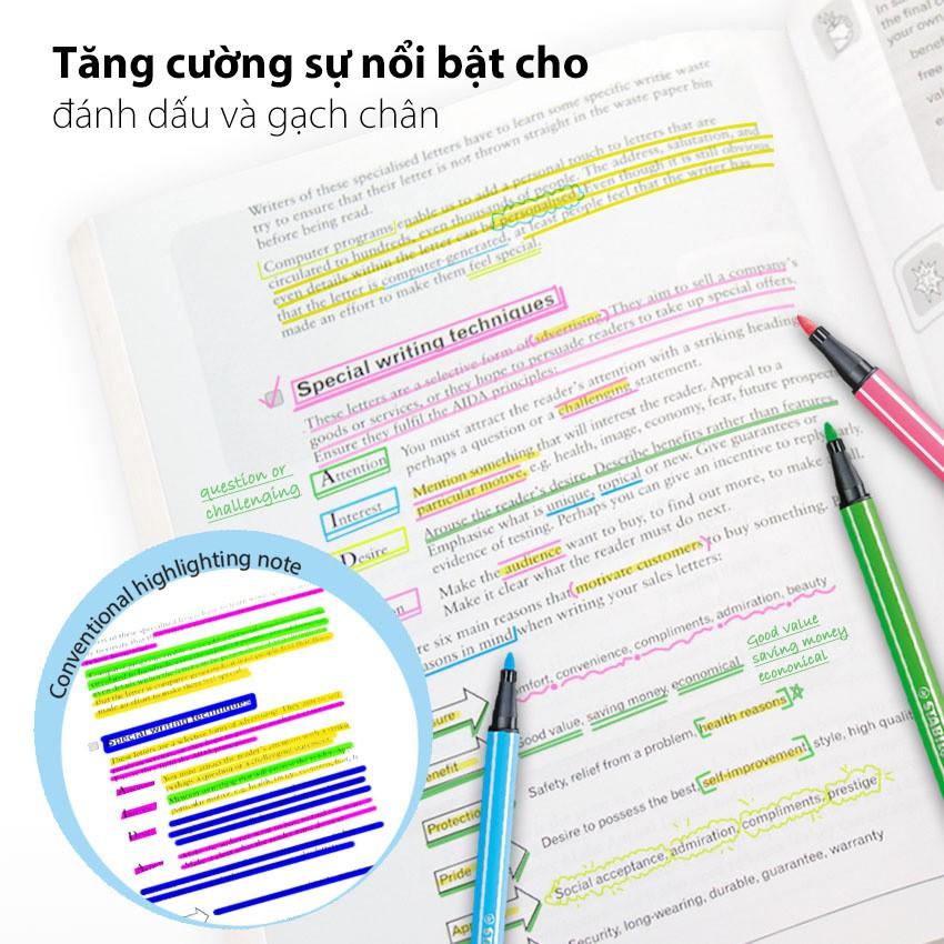 Bộ 3 cây bút lông màu STABILO Pen68 màu dạ quang: vàng, xanh biển, cam (PN68-N3A)