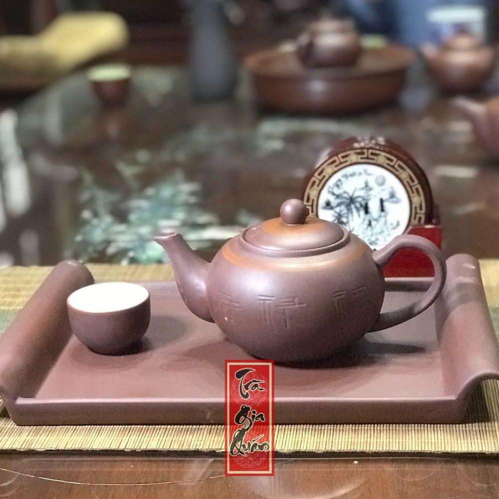 Bộ Ấm Chén Trà Đạo Tử Sa Bát Tràng Khắc Phúc Lộc Thọ Dáng Thủy Bình Dung Tích 420ml ABTTH 16