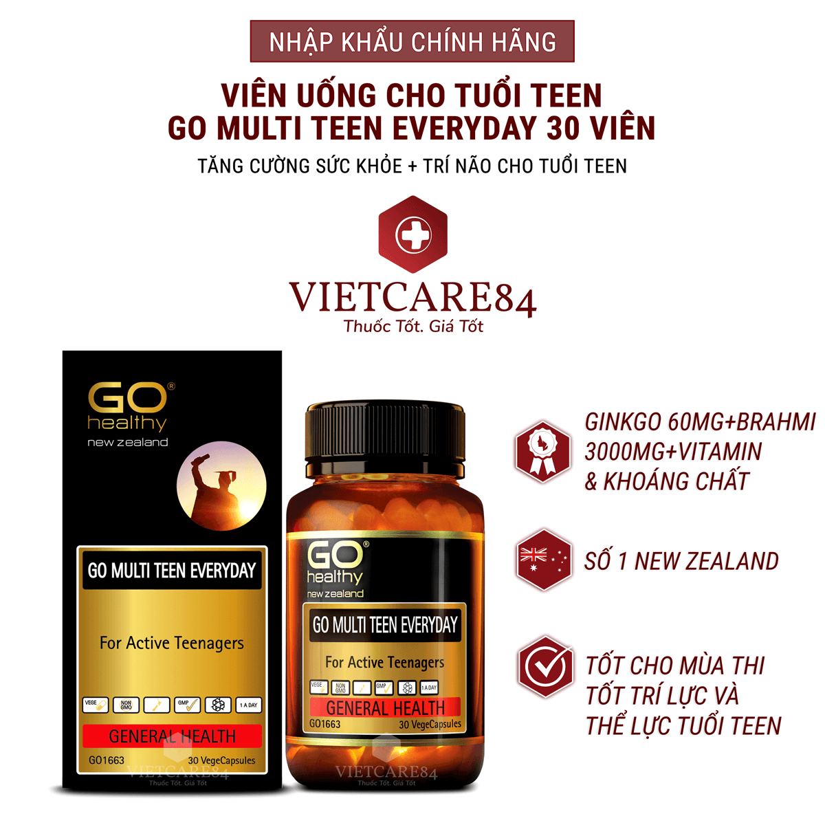 Viên uống cho tuổi teen nhập khẩu chính hãng New Zealand GO MULTI TEEN EVERYDAY   bổ sung 32 vitamin, khoáng chất và một số dưỡng chất hỗ trợ duy trì và tăng cường sức khỏe cho trẻ ở tuổi tăng trưởng, tuổi dậy thì