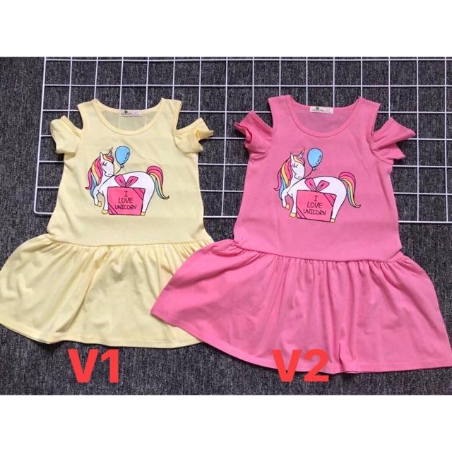 Váy cotton trễ vai bé gái