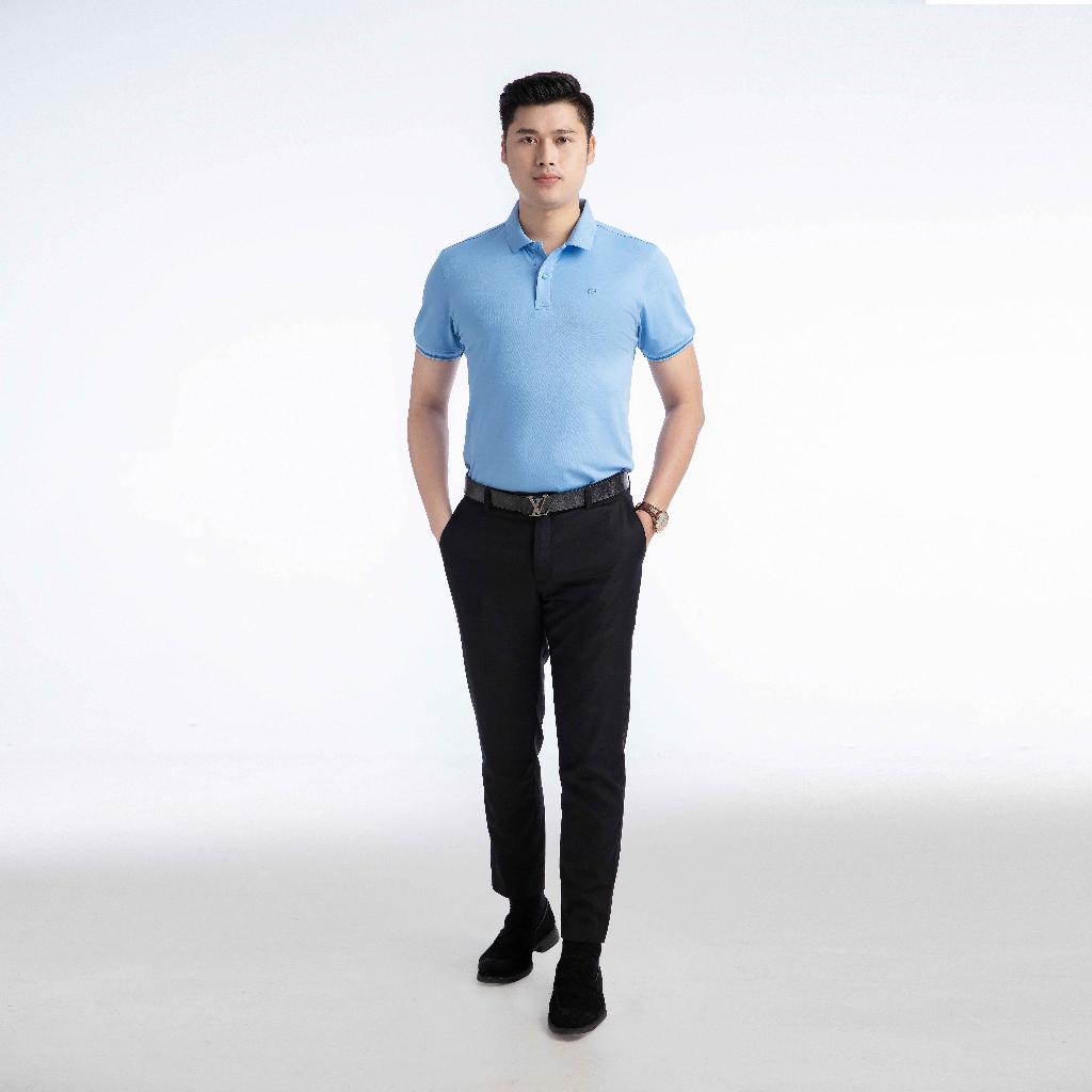 Áo nam polo màu xanh da trời nhạt dáng đẹp cá sấu Poly trơn ngắn tay cao cấp có cổ GIFASHION MPR30317