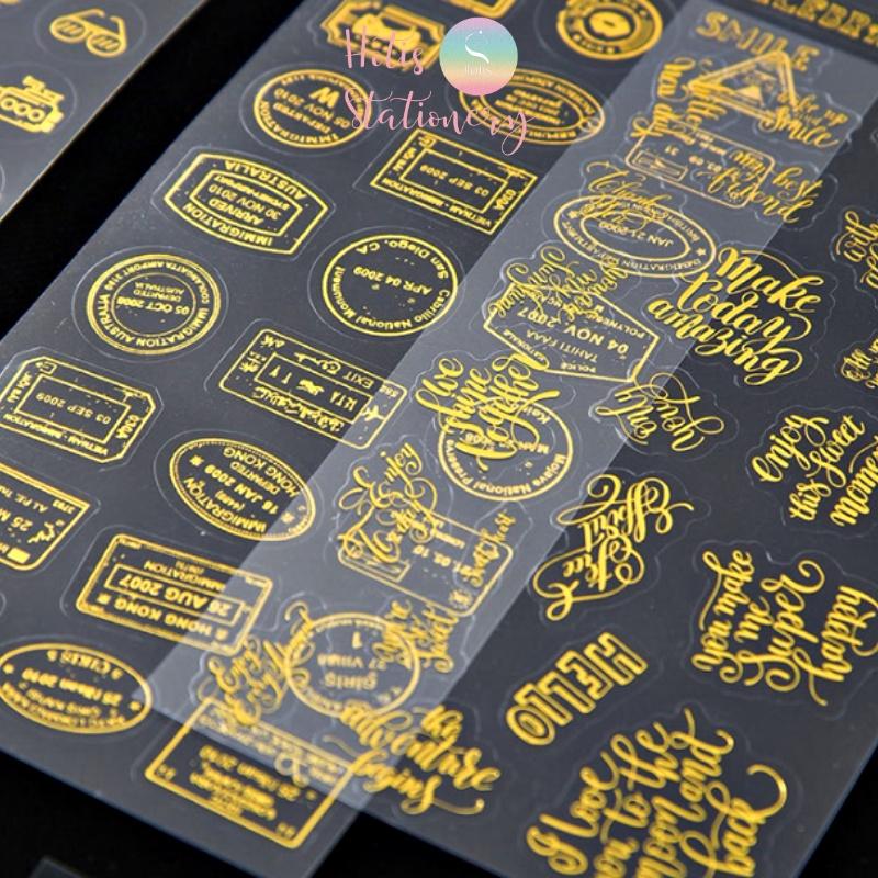 Sticker nhãn dán cổ điển Anh PET vàng ánh kim trang trí sổ