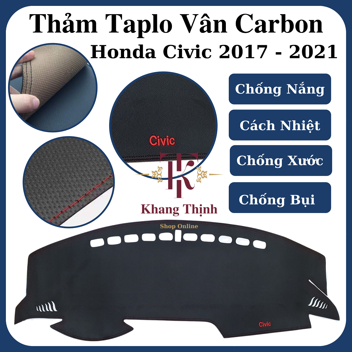 Thảm Da Taplo Dành Cho Xe Honda Civic 2017 - 2021 Vân Carbon Cao Cấp