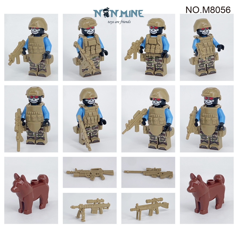 Minifigures Combo 8 Lính Lắp Ráp Quân Đội Chiến Đấu Đặc Chủng Swat Có Giáp Trang Bị Và Chó Nghiệp Vụ M8056