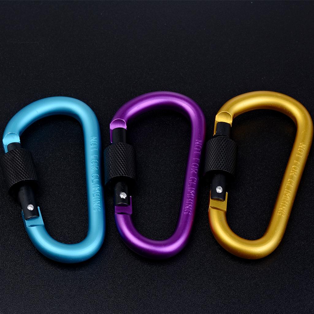 10Pieces D Ring Carabiner Screw Lock Climbing Buckle Snap Spring Clip Aluminum Alloy Hook Keychain for Camping Outdoor Activity