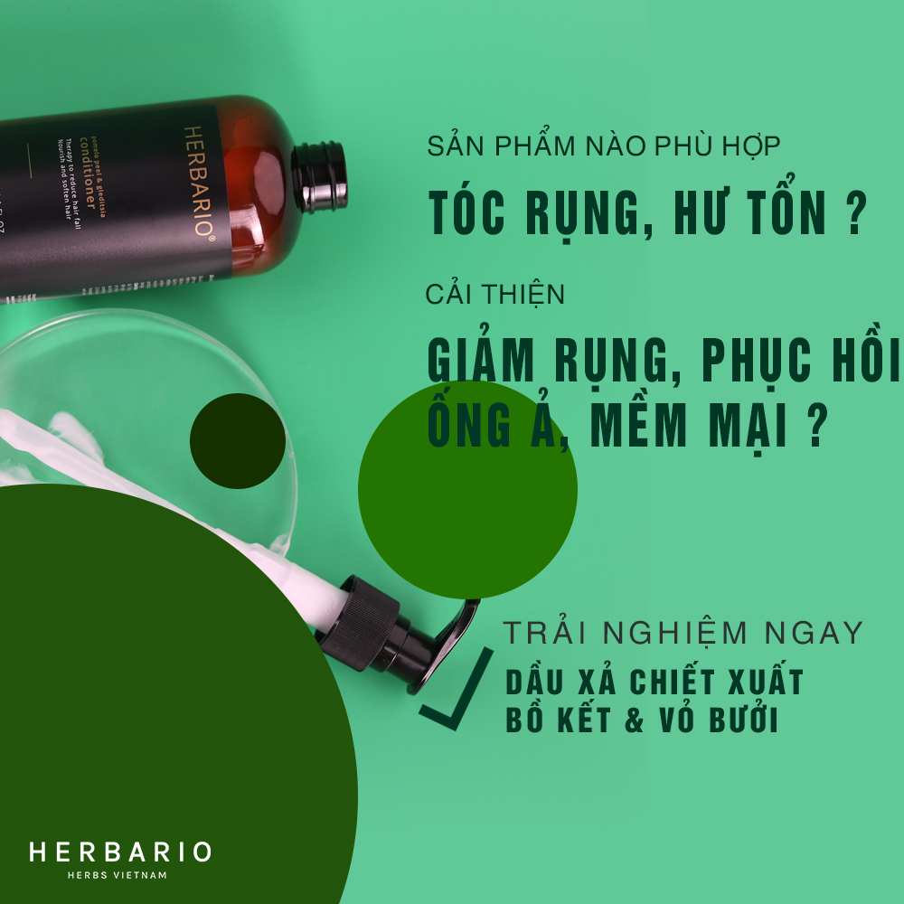 Bộ đôi Dầu Gội vỏ bưởi &amp; bồ kết herbario 300ml + Dầu Xả vỏ bưởi &amp; Bồ Kết Herbario 300ml Giảm rụng tóc, mọc tóc nhanh